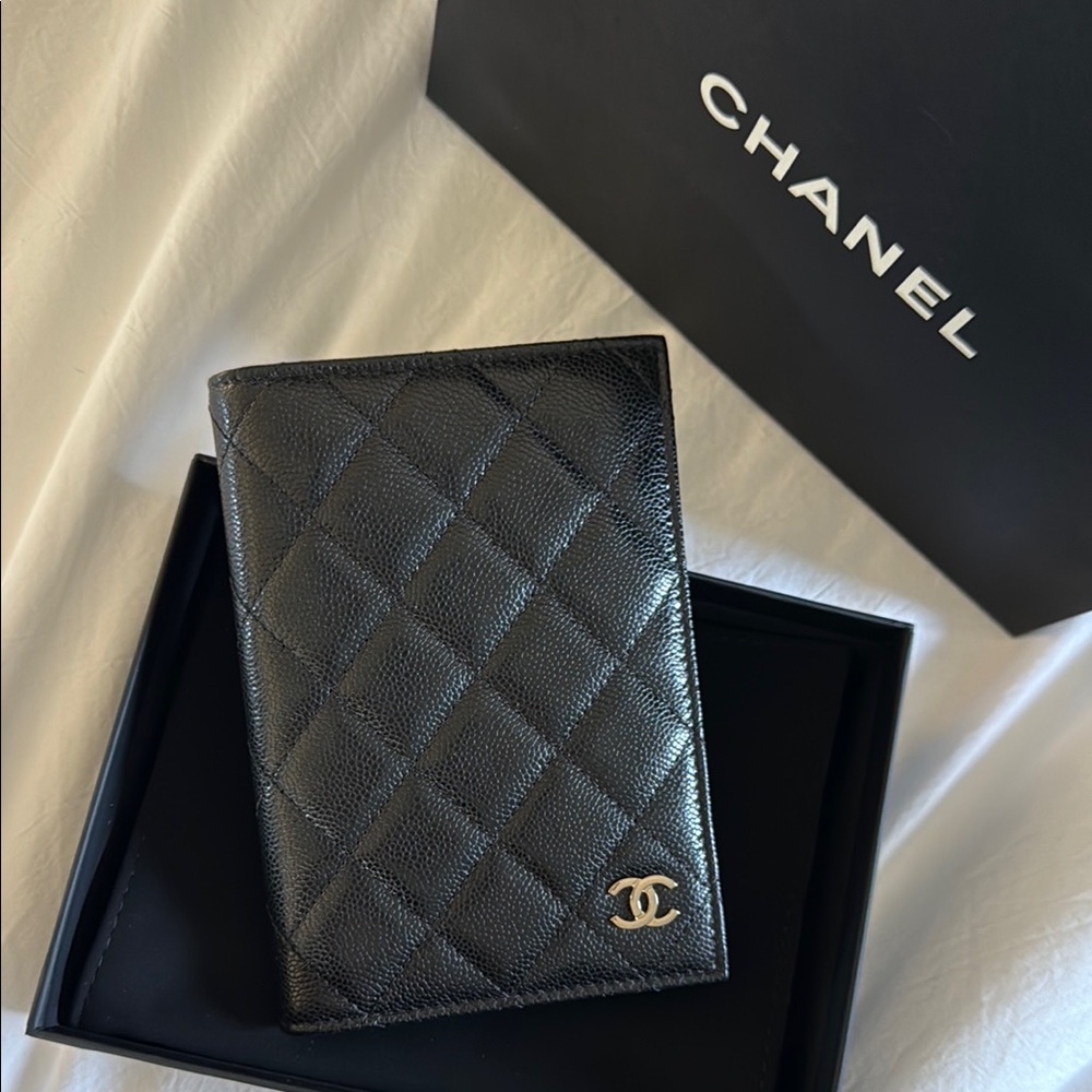 Chanel Black Quilted Passport Holder